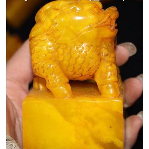 13" Chinese Shou Shan Stone Dragon Beast PiXiu imperial Seal Stamp Signet set