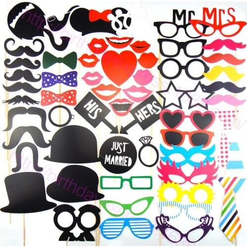 NEW Item 58pcs / Set Colorful Funny Photo Booth Props Lips Moustache Wedding Decoration Favors Birthday Chirstmas Party Supplies