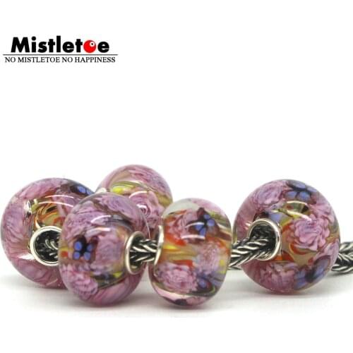 Mistletoe 925 Sterling Silver Murano Glass 3D Flowers Butterflies Charm Bead Fit European Bracelet Jewelery 1pcs
