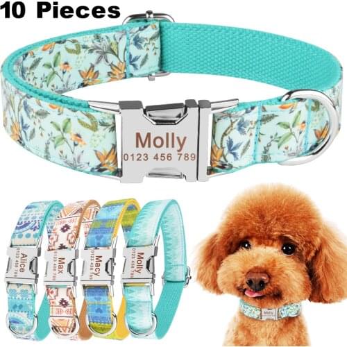10 Pieces Nylon Dogs Collar Pet Collar Products Small Large Personalized Dog Collar Custom Engraved Name ID Tag Fashion Boy Girl