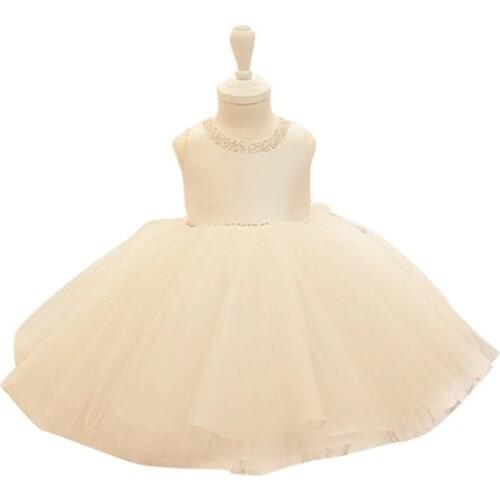 Baby Girl Dresses Wedding Party Puffy Sequin Lace Bow Christening Gown Sleeveless Infant Newborn 1st Birthday Dress for Baptism