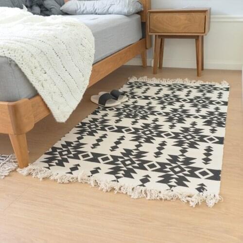 INS Popular Multi-Function Geometric Cotton Woven Area Rug , Bohemia Style Cover Cloth ,Decorative Bedside Carpet, Door Mat