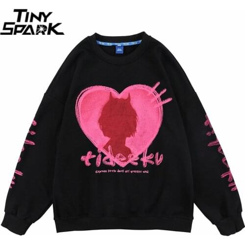 Hip Hop Pullover Sweatshirt Streetwear Harajuku Men Painting Letter Heart Pullover 2021 Autumn Cotton Casual Sweat Shirt Black