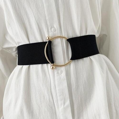 Fashion Wide Elastic Belt Black Simple Waist Ladies Band Round Buckle Decoration Waistband Coat Sweater Dress Belts for Women