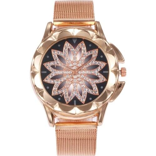 Luxury Rhinestone Floral Round Dial Alloy Mesh Band Women Quartz Wrist Watch Ladies Dress Watches Gift Luxury