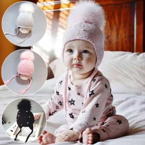 Baby Winter Hat For Kids Pompom Knitted Baby Boy Girl Hat Bonnet Enfant Children Toddler Winter Hat Ear Warm Baby Beanie Cap