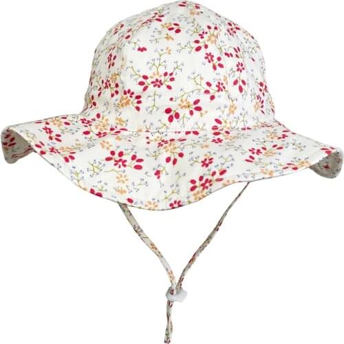 Bucket Hat Girl Summer Sun Beach Big Brim White Flowers With String UV Protection Breathable Accessory Baby Toddler Outdoor Cap