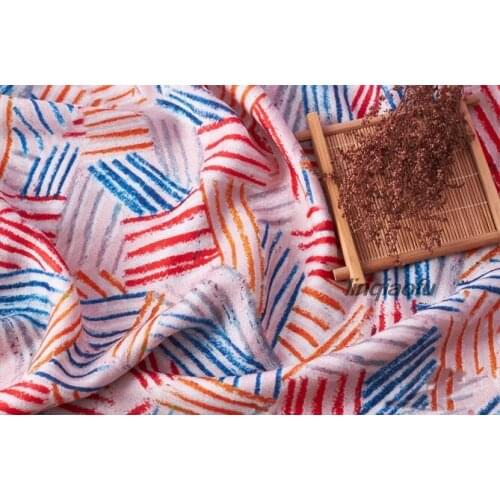 Printed fabric 2020 spring and summer thin section of human silk linen multicolor line shirt dress fabric High-end linen fabric