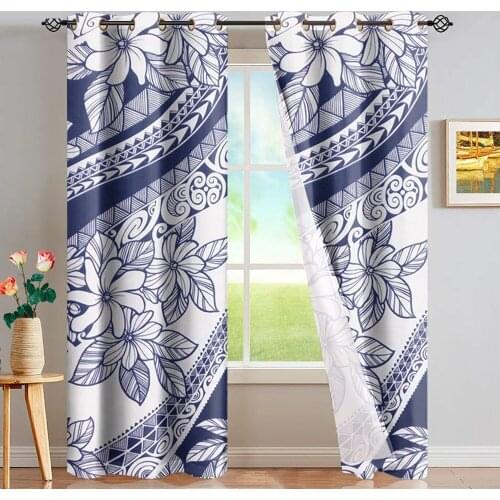 DARMIAN Tahitian Tapa Fabric Elegant Polynesian Pattern Window Drape Panel Set Living Room Blackout Thermal Insualted Curtain