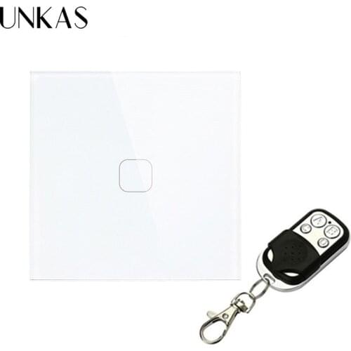 UNKAS EU/UK Standard 1 Gang 1 Way AC 170~240V Wall Light Remote Touch Switch With Mini Controller Outlet 86MM*86MM