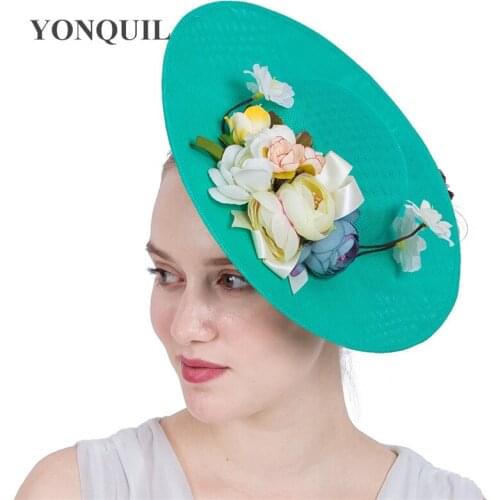 Vintage Hair Fascinator Hat Silk Flower Top Hats Headband Women Party Big Millinery Cap With Hair Clips Bridal Headpiece SYF221
