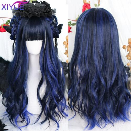 XIYUE Long Dark Brown Womens Wigs with Bangs Water Wave Heat Resistant Synthetic Wigs for Black Women African American Hair