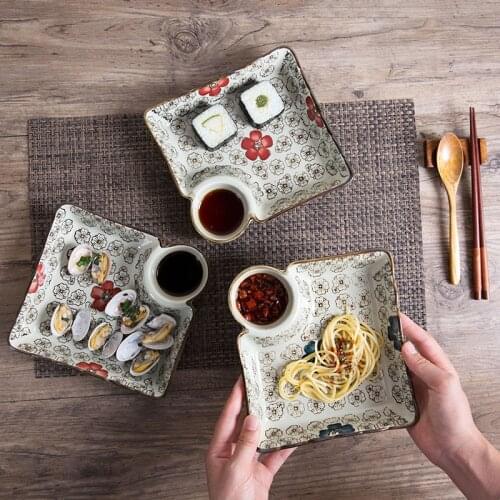 Japanese Ceramic Dumplings Bowl Sushi Plate with Sauce Dish Kitchen Tableware Dinner Plates Dessert Cake Fruit Tray Dinnerware