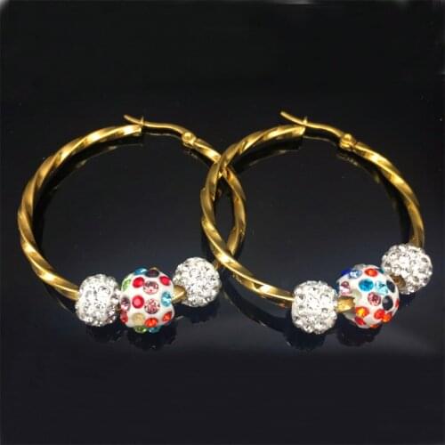 1Pair Large Big Circle Hoop Earrings For Women Rhinestone Crystal Gold-color Stainless Steel Hoop Rings Punk Brincos DIY Jewelry