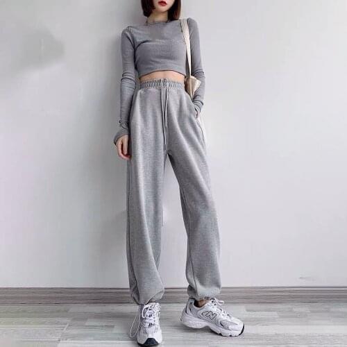 Bella Philosophy Wonder 2021 New Sports Casual Cotton Purple Trousers Female Elastic High Waist Loose Cargo Pants Jogging Pants