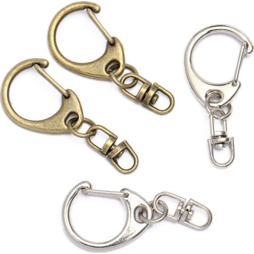 20pcs 20x38mm Metal D Snap Hook Split Ring Keychain Connector For DIY Key Ring Jewelry Making Findings Accessories