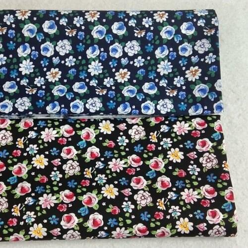 200x140cm Black Colorful Flower and Navy Blue Blooming Flower Printed 100% Cotton Poplin Fabric Floral Fabric Patchwork Cloth