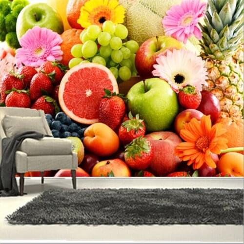 The custom 3D murals,the colorful fresh fruits and flowers, cafe wall restaurant the kitchen the dining room wall wallpaper