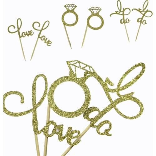 6Pcs Wedding Party Love I Do Cake Topper Hen Party Decoration Supplies Valentine Ring Wedding Cake Topper Cake Flag