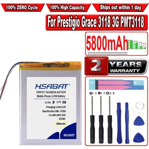 HSABAT 5800mAh 357090 Battery for Prestigio Grace 3118 3G PMT3118 Tablet 3 lines