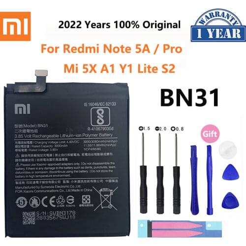 Xiao Mi Original Phone Battery BN31 For Xiaomi Mi 5X Mi5X Redmi Note 5A / Pro Mi A1 Y1 Lite S2 3000mAh Batteries Free Tools