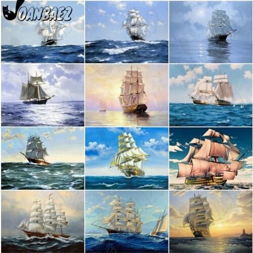 Diamond Painting Sea Sailing Ship 5D Diy Mosaic Blue Landscape Cross Stitch Sticker Diamond Embroidery Modern Home Decoration