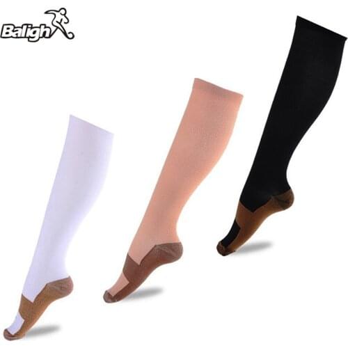 Balight 1 Pair Unisex Copper Compression Socks Women Men Anti Fatigue Pain Relief Knee High Stockings Graduated S/M/L/XL
