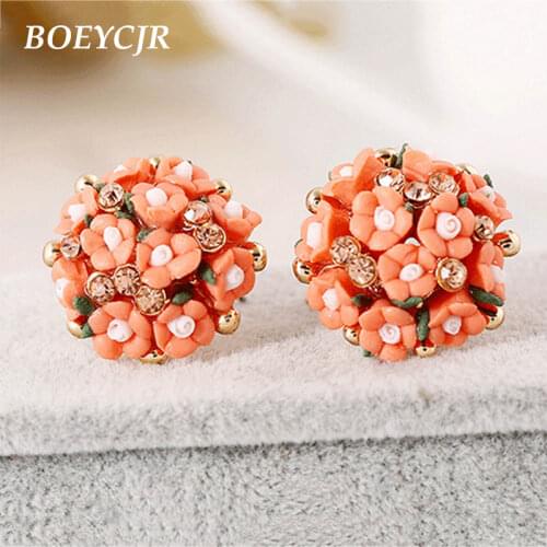 BOEYCJR Trendy Ceramic Flower Stud Earrings Handmade Fashion Jewelry Wedding Earrings Party Earrings for Women Arete Oorbel