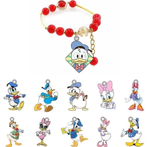 Disney Cute Donald Duck And Daisy Couple Bracelet Red Beaded Fashion Bracelet Resin Handmade Beaded Acrylic Bracelet