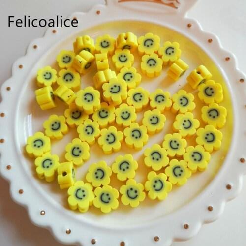 1000pcs 10mm Flat Back Smiley Face Flower Polymer Clay Shape Spacer Beads For DIY Handmade Jewelry Craft Accessories