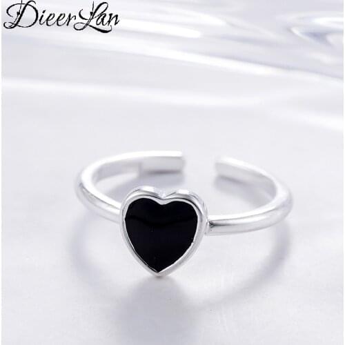 DIEERLAN Bohemian Vintage Black Silver Color Big Heart Love Rings for Women Ladies Statement Jewelry Wedding Finger Rings
