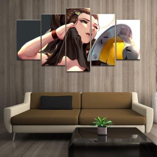 Home Decor Poster Pictures Prints Canvas 5 Piece Modular Brigitte Lindholm Overwatch Game Living Room Decorative Painting Framed