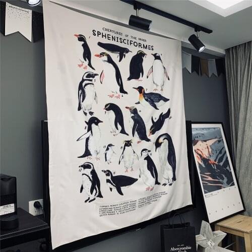Penguins Tapestry Wall Hanging Bohemian Beach Mat Polyester Blanket Yoga Mat Home Bedroom Art Carpet