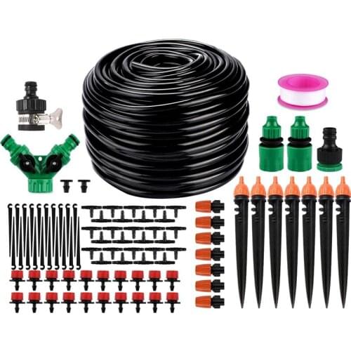 Drip Irrigation, 40M Garden Irrigation Adjustable Automatic Micro-Irrigation Kit, 1/4 inch Distribution Pipe (40M)