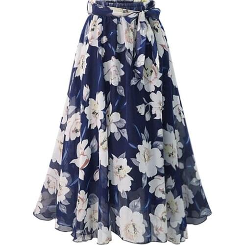 2020 Summer Sales European American Floral Versatile Chiffon Skirt Length A-Line Skirt
