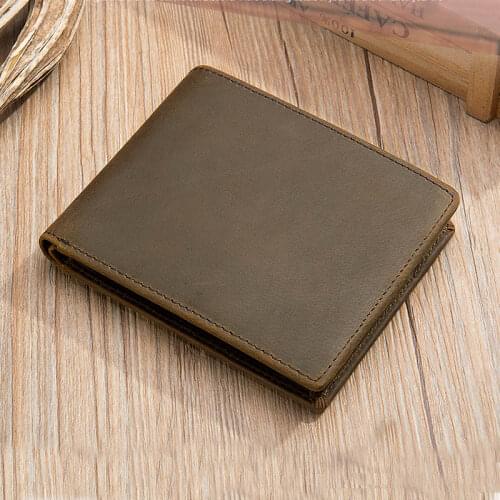 Luufan Crazy Horse Leather Mens Wallet Simple Genuine Leather Short Bifold Purse Man Card Holder Zipper Coin Pocket Male Wallets