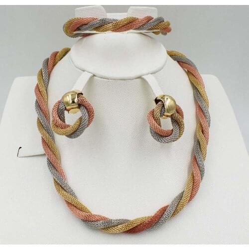 Fashion Dubai gold jewelry set African beads jewelry for women Necklace Bangle Earring wedding jewelry set statement necklace