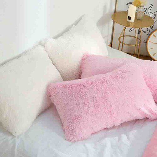 Soft Plush Bed Pillows Cover Long Hair Pillow Case Zipper Pillowslip Bed Sleeping Winter Warm Cushion Cover Home Supplies