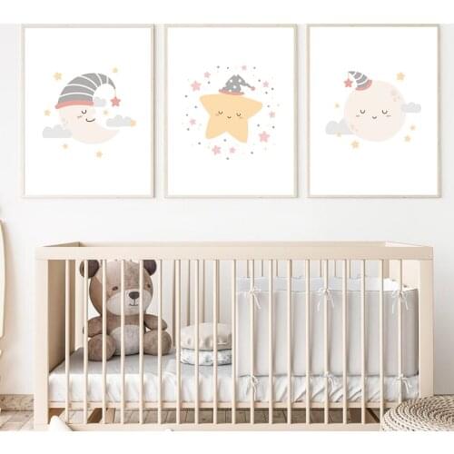 Cute Moon And Star Nursery Wall Art Canvas Painting Posters And Prints Girl Gift Wall Pictures for Baby Room Decoration