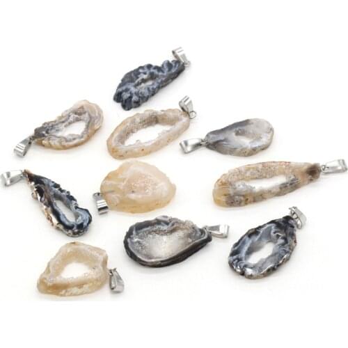 New Natural Druzy Agates Pendant Irregular Natural Stones Pendant Necklace Charms for Jewelry Necklace Making 20x30-25x40mm