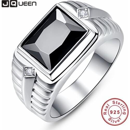 New 925 Sterling Silver Square Zirconia Mens Ring New Arrival Black Onyx White Cubic Zirconia Men Wedding Engagement Rings