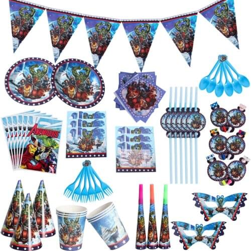 New Style Disney The Avengers Theme Party Cups Plates Straws Bags Tablecloth Baby Shower Decorations Kids Birthday Supplies