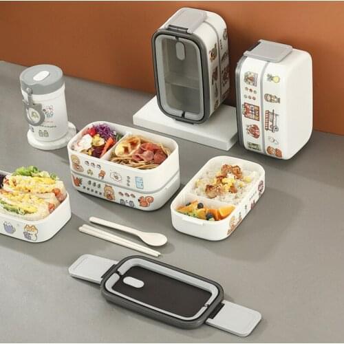 Microwave Plastic Lunch Box Double-layer Food Storage Container Children Kids School Office Bento Box