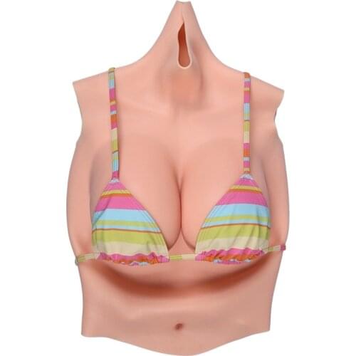 Half Bodysuit G CUP High Collar Neck Fake Artificial Boobs Realistic Silicone Breast Forms Crossdresser Shemale Drag Queen 4G
