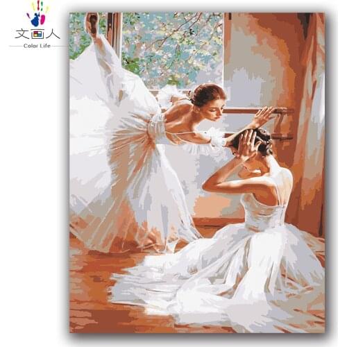 Coloring by numbers Russian ballerina double ballet dancer white dress figure picture painting by numbers painting in colors