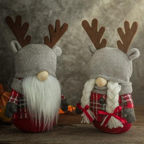 Christmas Gnome Decoration, Cute Scandinavian Nisse Plush Doll with Animal Hat and Big Antlers