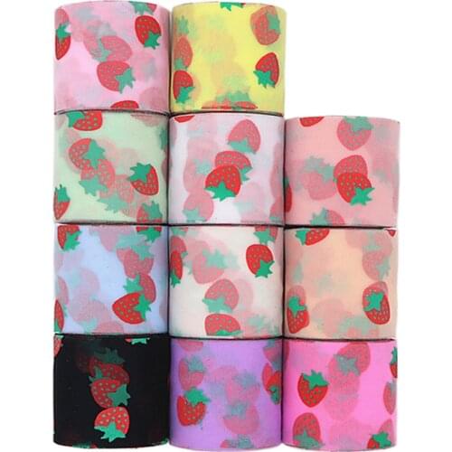 6cm*10yards Strawberry Tulle Glitter Ribbon Roll DIY Handmade Craft Hair Ornament Baking Decor Printed Mesh Fabric Supplies