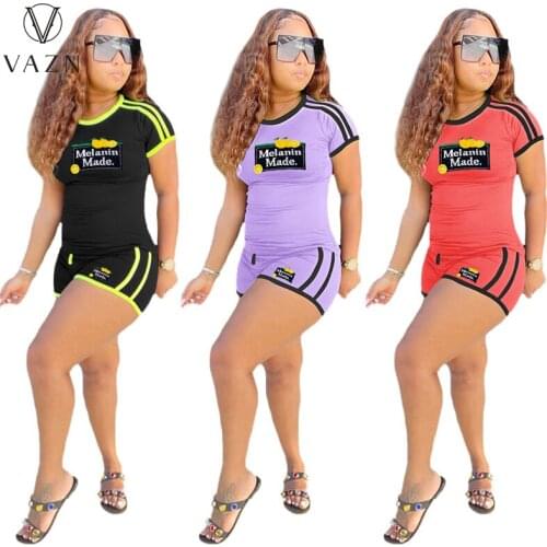 VAZN 2021 INS Tracksuits Young Regular Letter Energy Daily Free Sexy Short Sleeve Top Short Pants Skinny Women 2 Piece Set