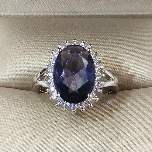 Princess Kate Blue Gem Created Blue Crystal Silver Wedding Finger Crystal Ring Brand silver color Jewelry for Women