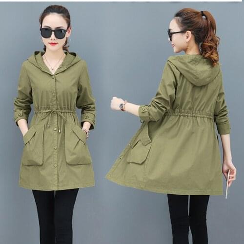 Women spring autumn fashion windbreaker women long paragraph wild casual windbreaker women large size hooded windbreaker jacket